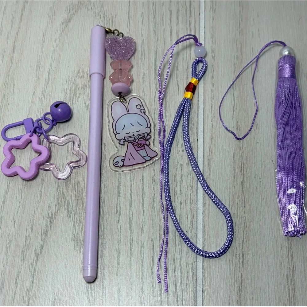 Misc. Stationery Accessory Lot of 4 Purple Bunny Pen Tassel Keychain Kawaii